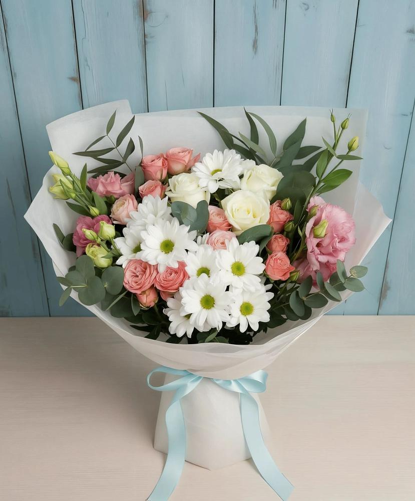Букет цветов из: Розы, Лизиантусы и Хризантемы в Гай-Кодзор