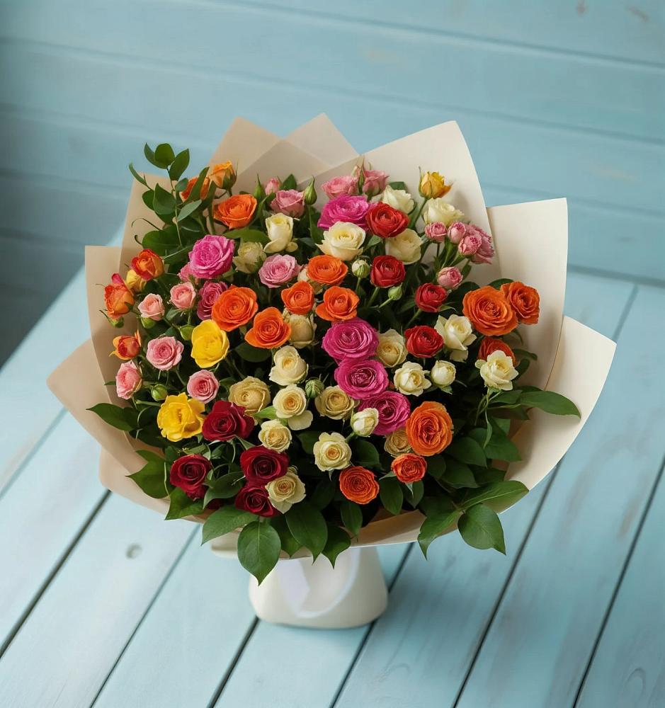 Букет Микс из разноцветных кустовых роз в Гай-Кодзор