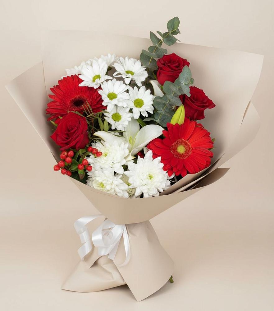 Букет цветов из: Розы, Хризантемы, Герберы и Лилии в Гай-Кодзор