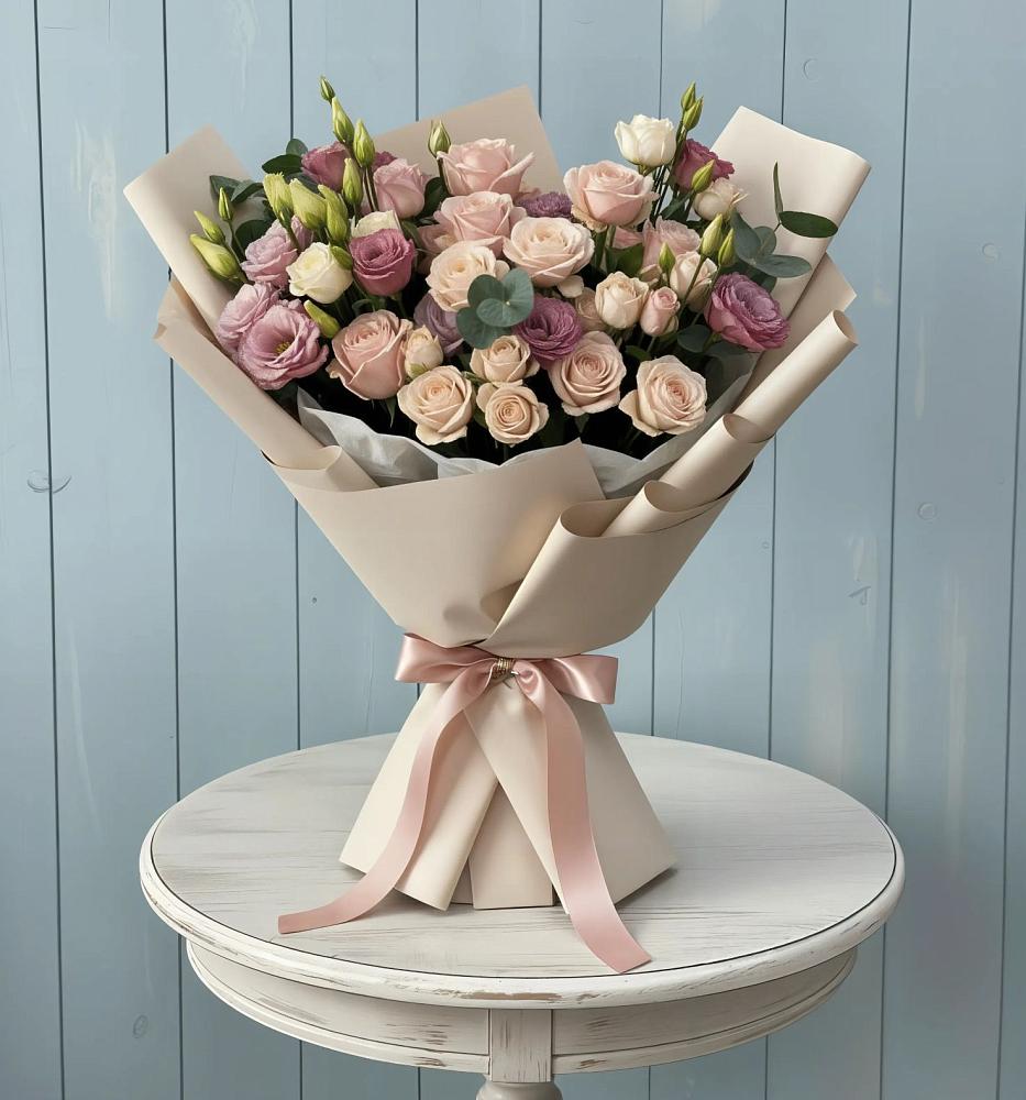 Букет цветов из: Розы и Лизиантусы в Гай-Кодзор