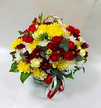 Цветочная композиция из Хризантемы и Розы в корзине в Гай-Кодзор