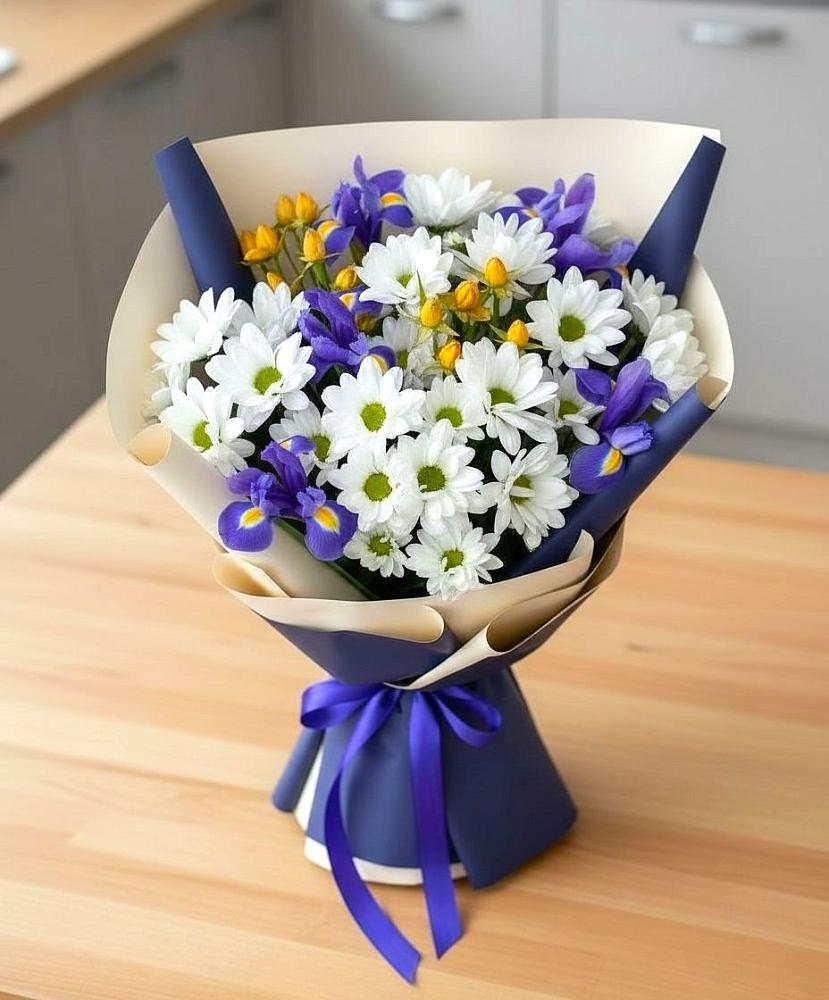 Букет цветов из: Розы, Ирисы и Хризантемы в Гай-Кодзор